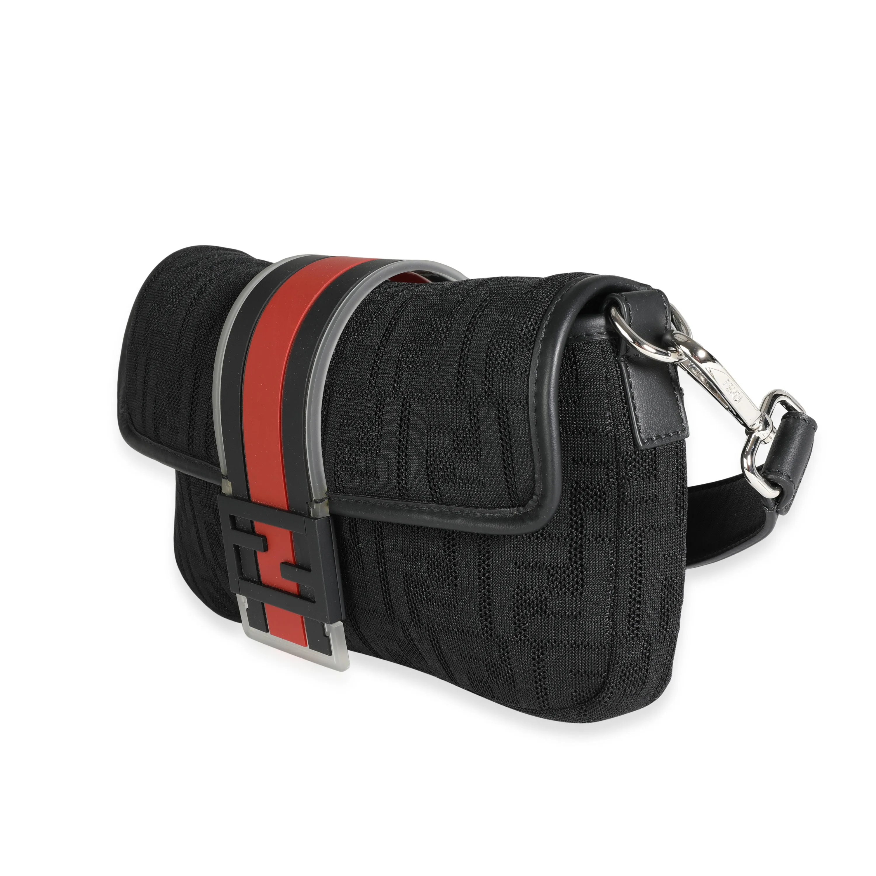 FENDI Black Neoprene & Leather Baguette Messenger Bag