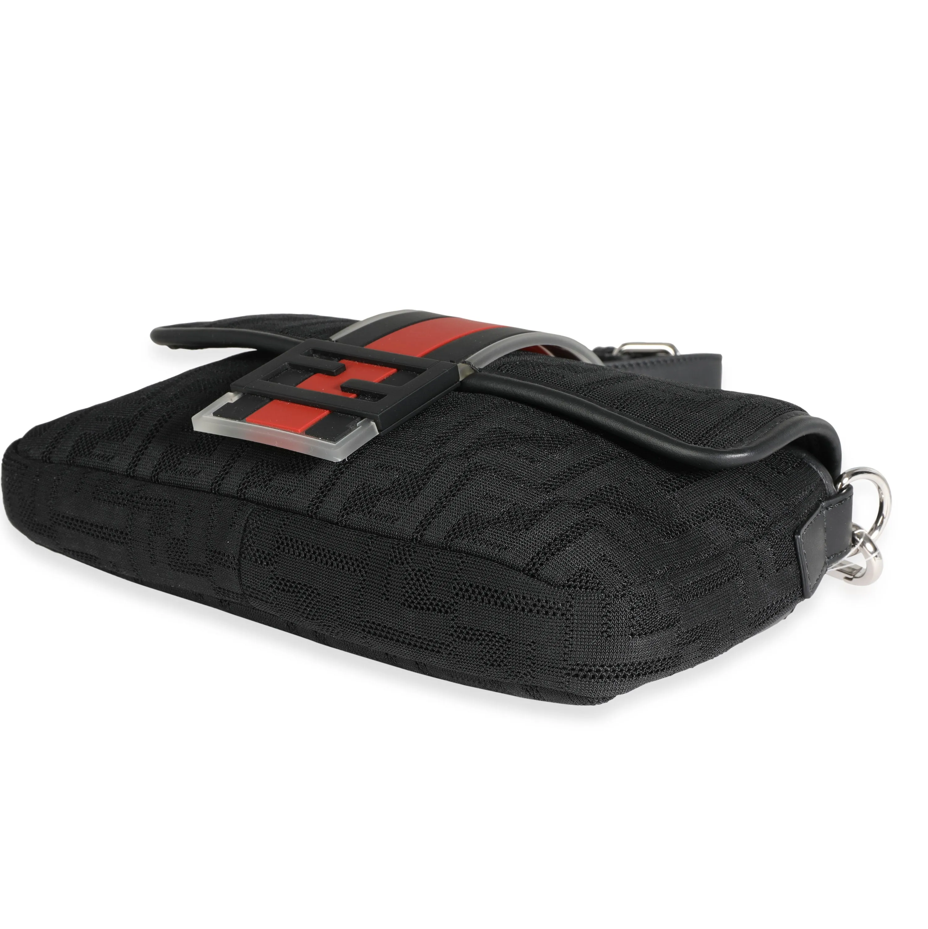 FENDI Black Neoprene & Leather Baguette Messenger Bag
