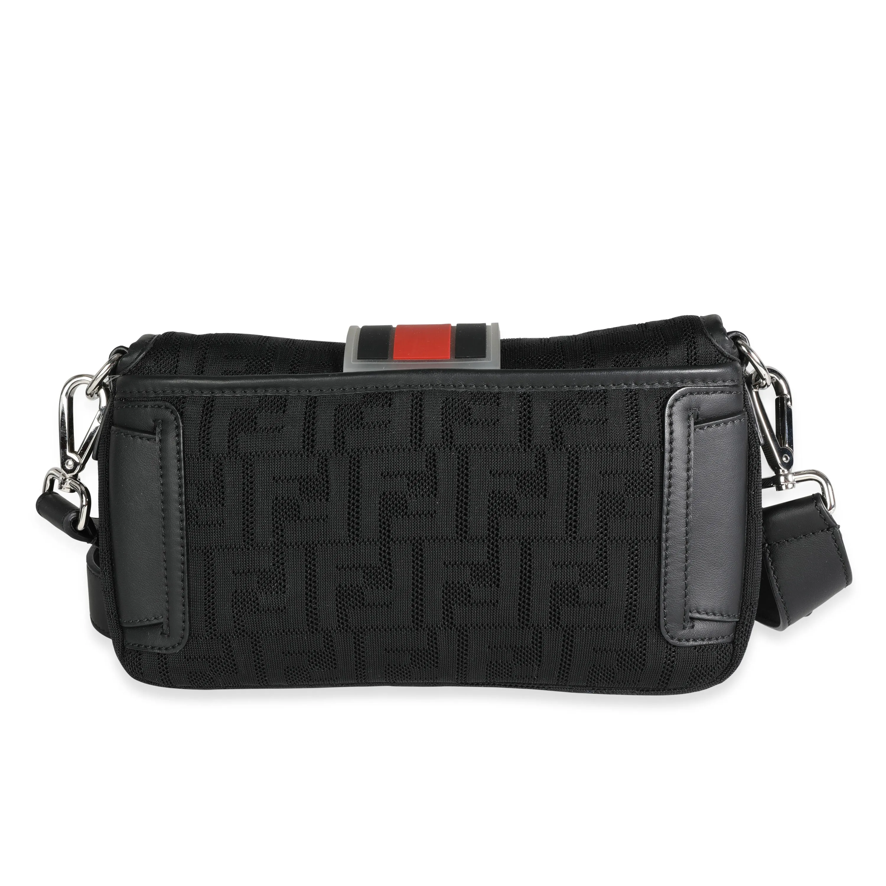 FENDI Black Neoprene & Leather Baguette Messenger Bag