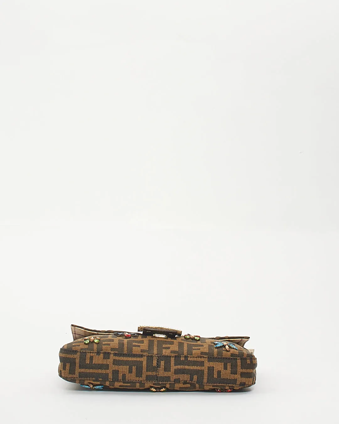 Fendi Tobacco Zucca Print Canvas Crystal Embellished Baguette Shoulder Bag