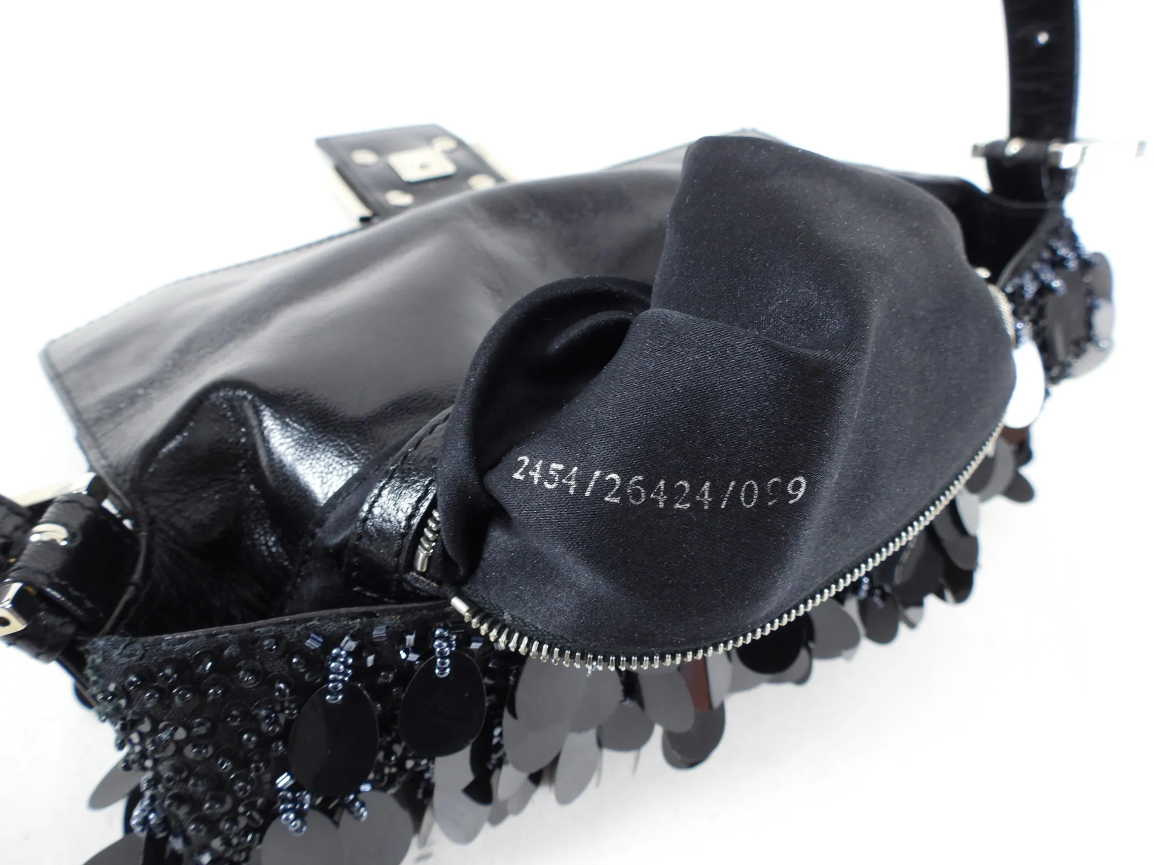 Fendi Vintage Black Bead Paillette Baguette Bag