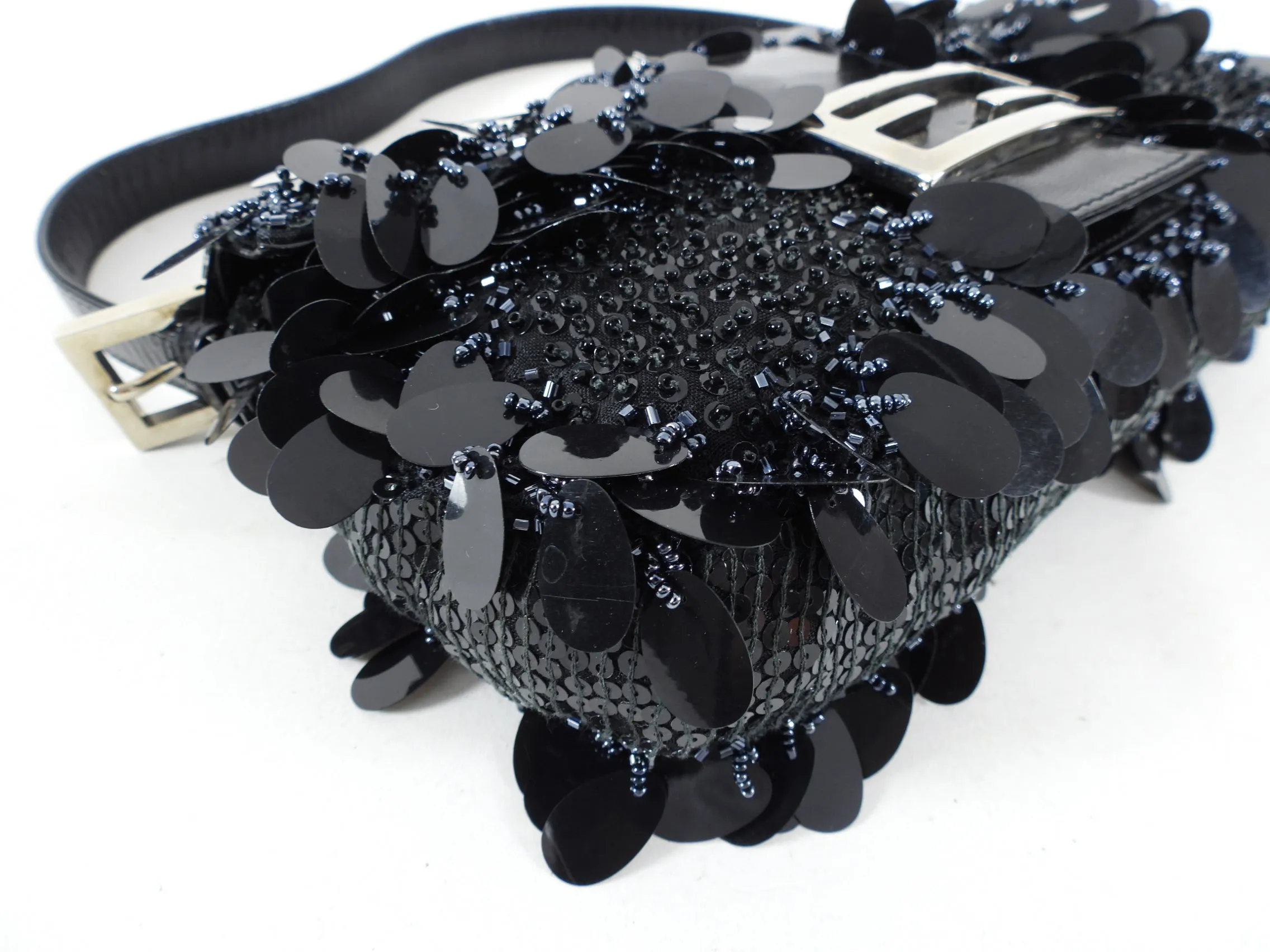 Fendi Vintage Black Bead Paillette Baguette Bag