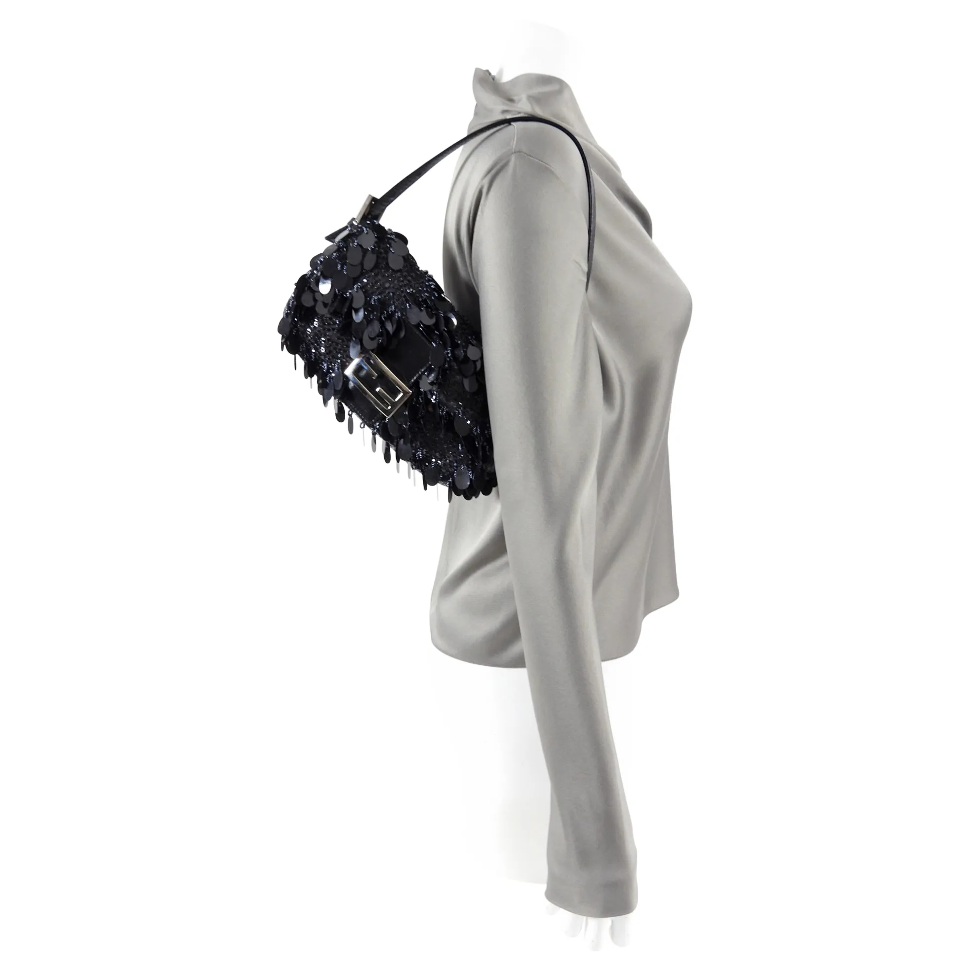 Fendi Vintage Black Bead Paillette Baguette Bag