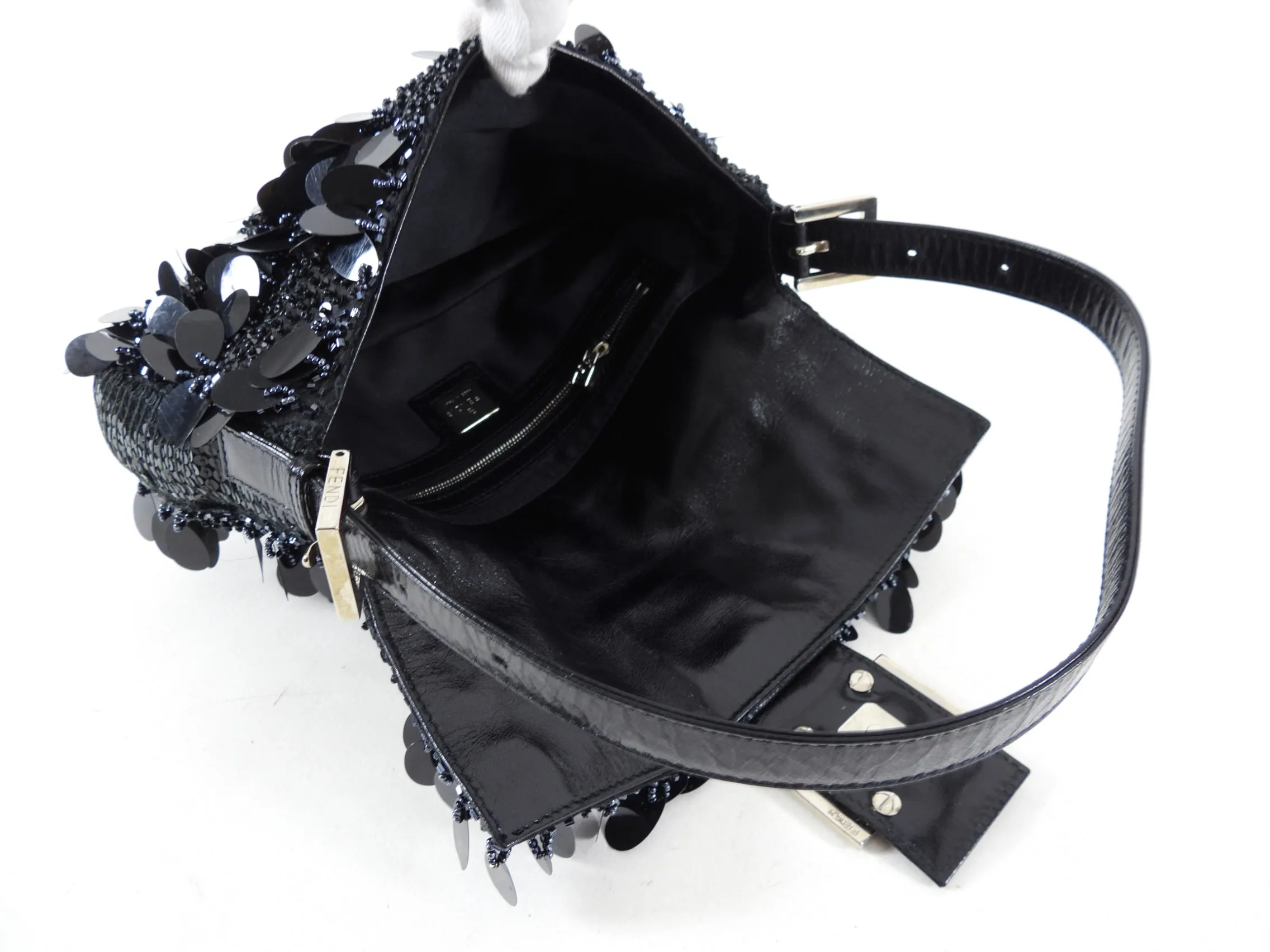 Fendi Vintage Black Bead Paillette Baguette Bag