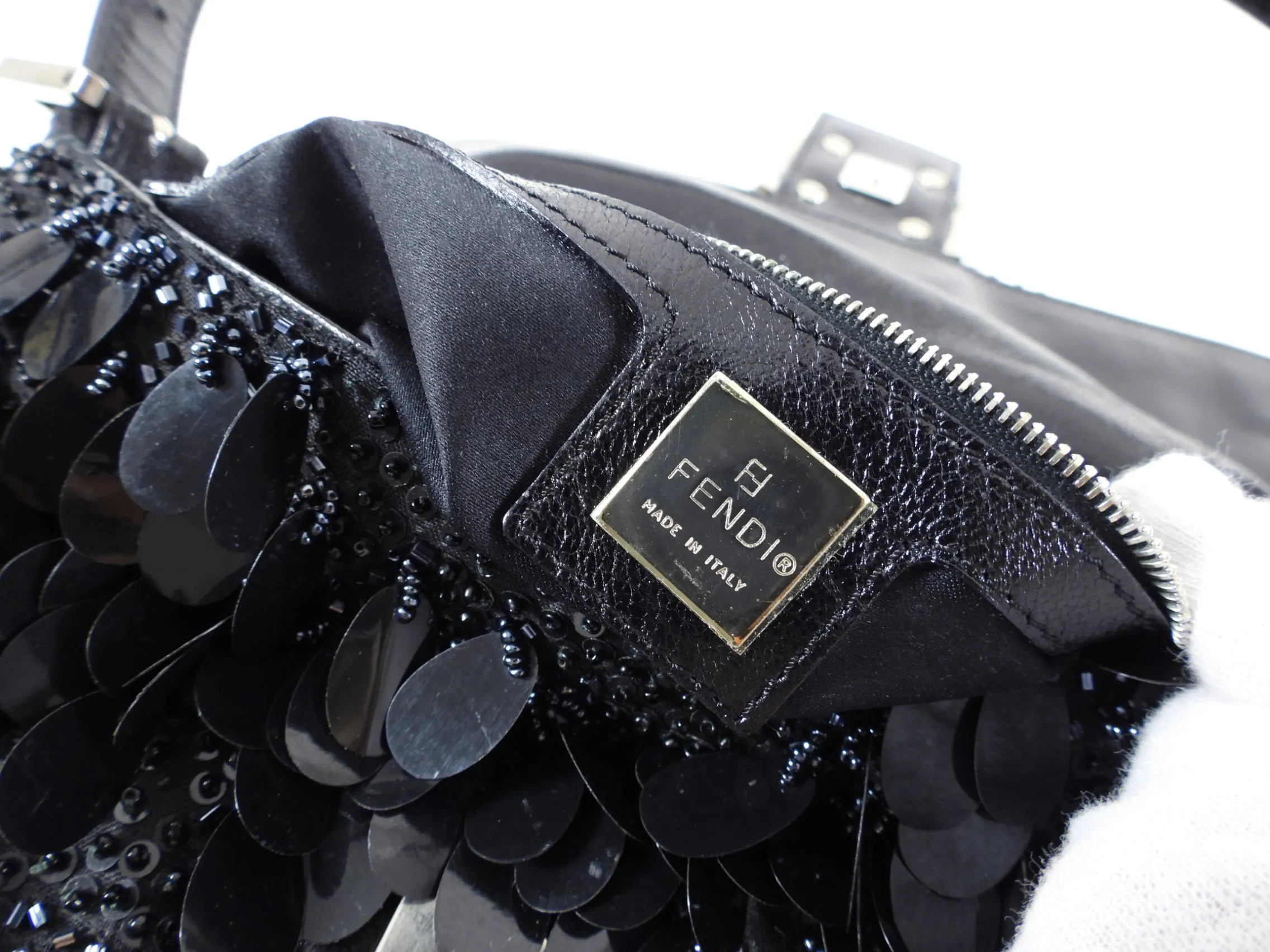 Fendi Vintage Black Bead Paillette Baguette Bag