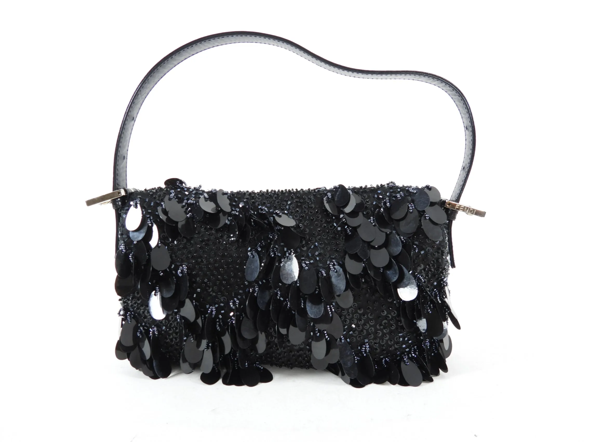 Fendi Vintage Black Bead Paillette Baguette Bag