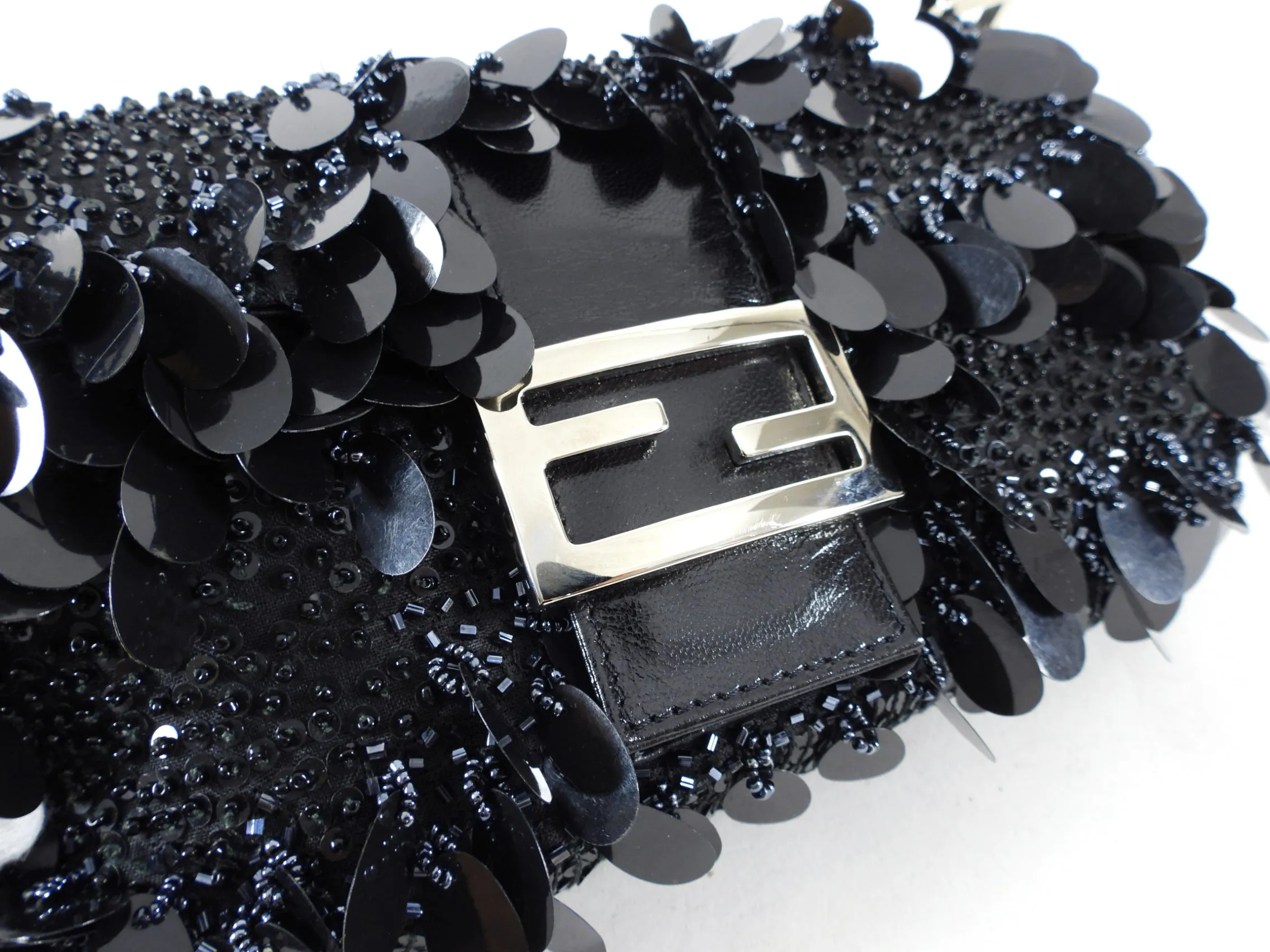 Fendi Vintage Black Bead Paillette Baguette Bag