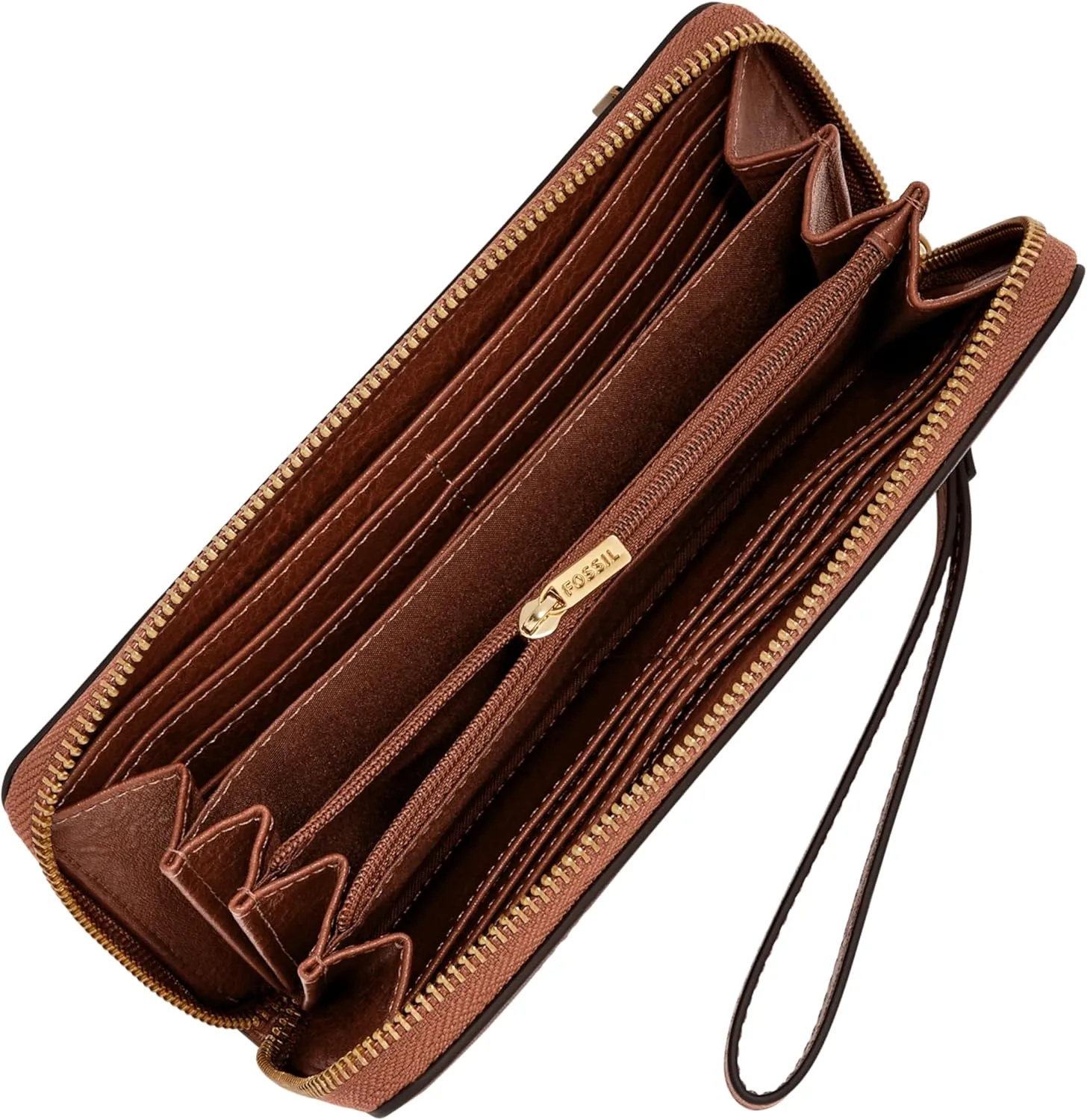 Fossil Women's Logan RFID-Blocking Zip Around Clutch Wallet with Wristlet Strap