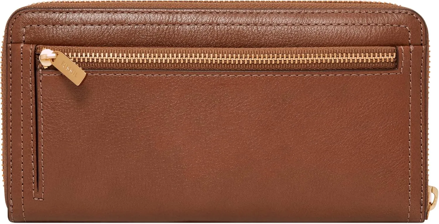 Fossil Women's Logan RFID-Blocking Zip Around Clutch Wallet with Wristlet Strap