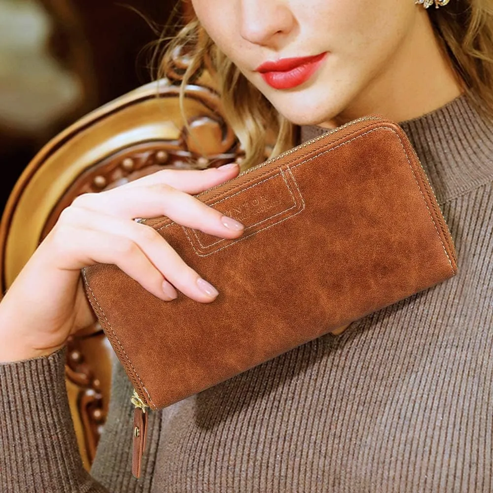 FT FUNTOR Wristlet Wallets for Women, Ladies PU Vegan Leather Clutch Wallet Zip around Phone Purse Card Holder Organizer