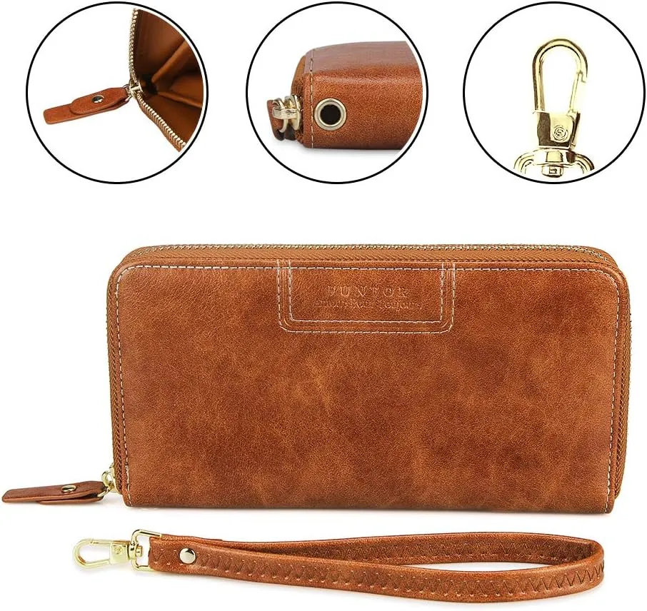 FT FUNTOR Wristlet Wallets for Women, Ladies PU Vegan Leather Clutch Wallet Zip around Phone Purse Card Holder Organizer
