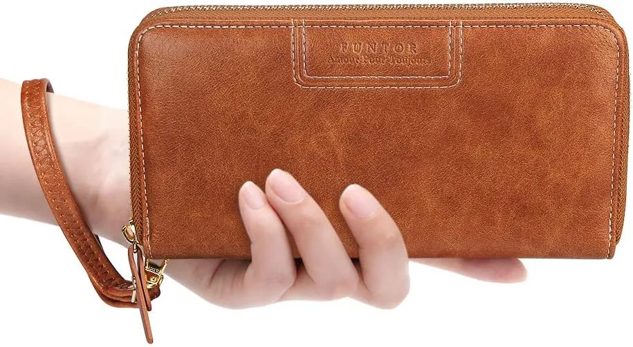 FT FUNTOR Wristlet Wallets for Women, Ladies PU Vegan Leather Clutch Wallet Zip around Phone Purse Card Holder Organizer
