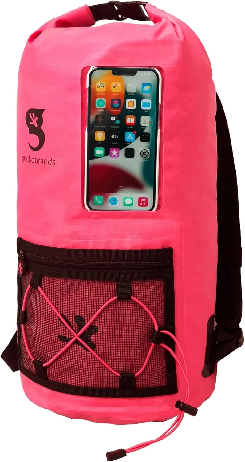 geckobrands Hydroner 20L Waterproof Dry Bag Backpack  Lightweight Roll-Top Bag with Clear Phone Pouch for Outdoor Activities