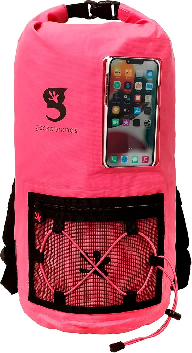 geckobrands Hydroner 20L Waterproof Dry Bag Backpack  Lightweight Roll-Top Bag with Clear Phone Pouch for Outdoor Activities