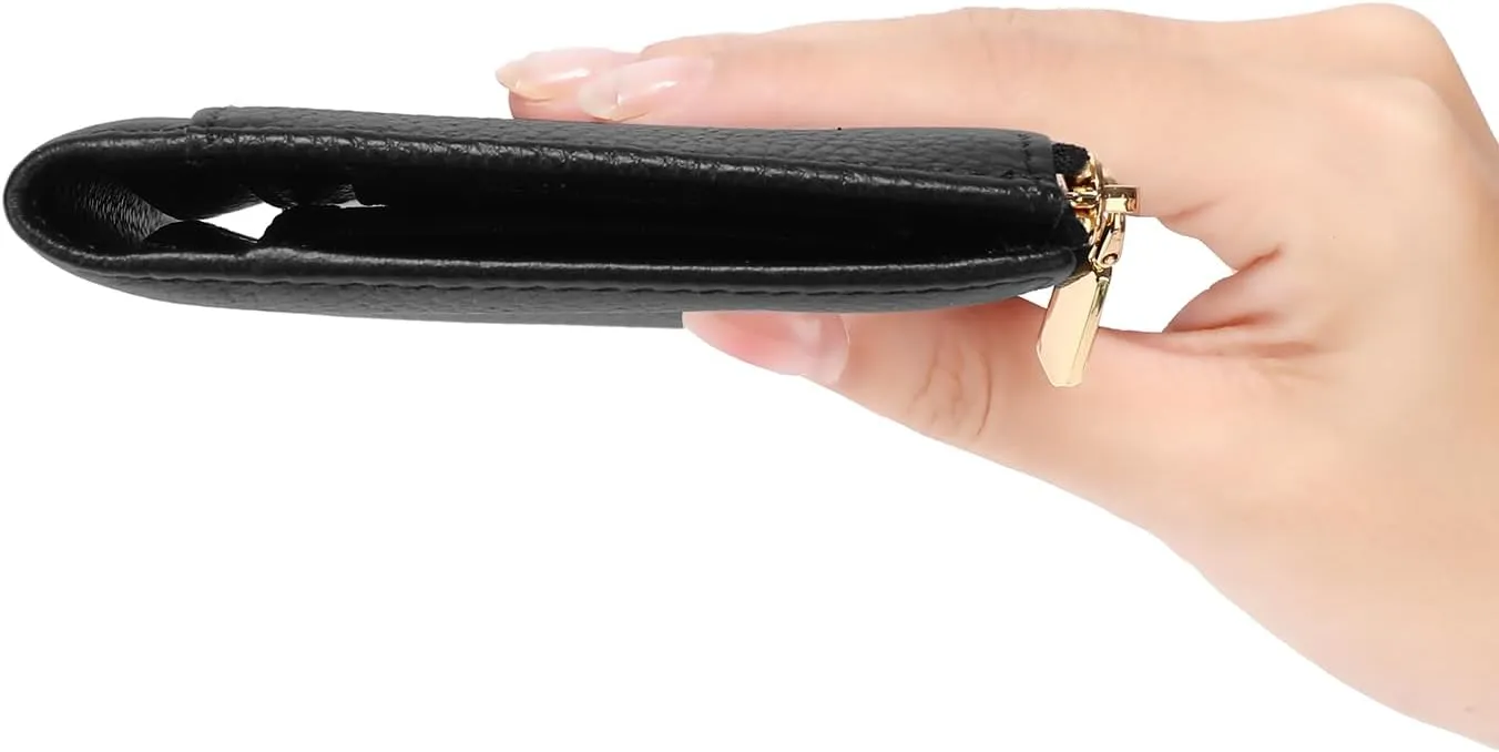 GOIACII Slim Wallet for Women Rfid Blocking Credit Card Holder with Zip Pocket Bifold Leather Black