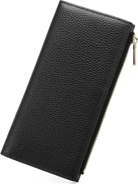 GOIACII Slim Wallet for Women Rfid Blocking Credit Card Holder with Zip Pocket Bifold Leather Black