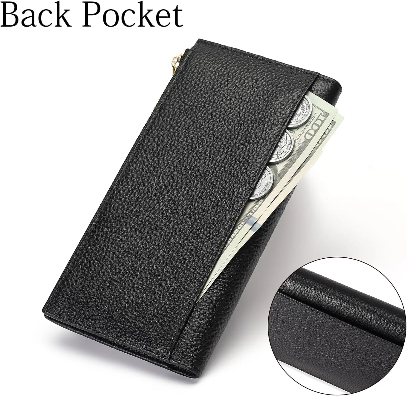 GOIACII Slim Wallet for Women Rfid Blocking Credit Card Holder with Zip Pocket Bifold Leather Black