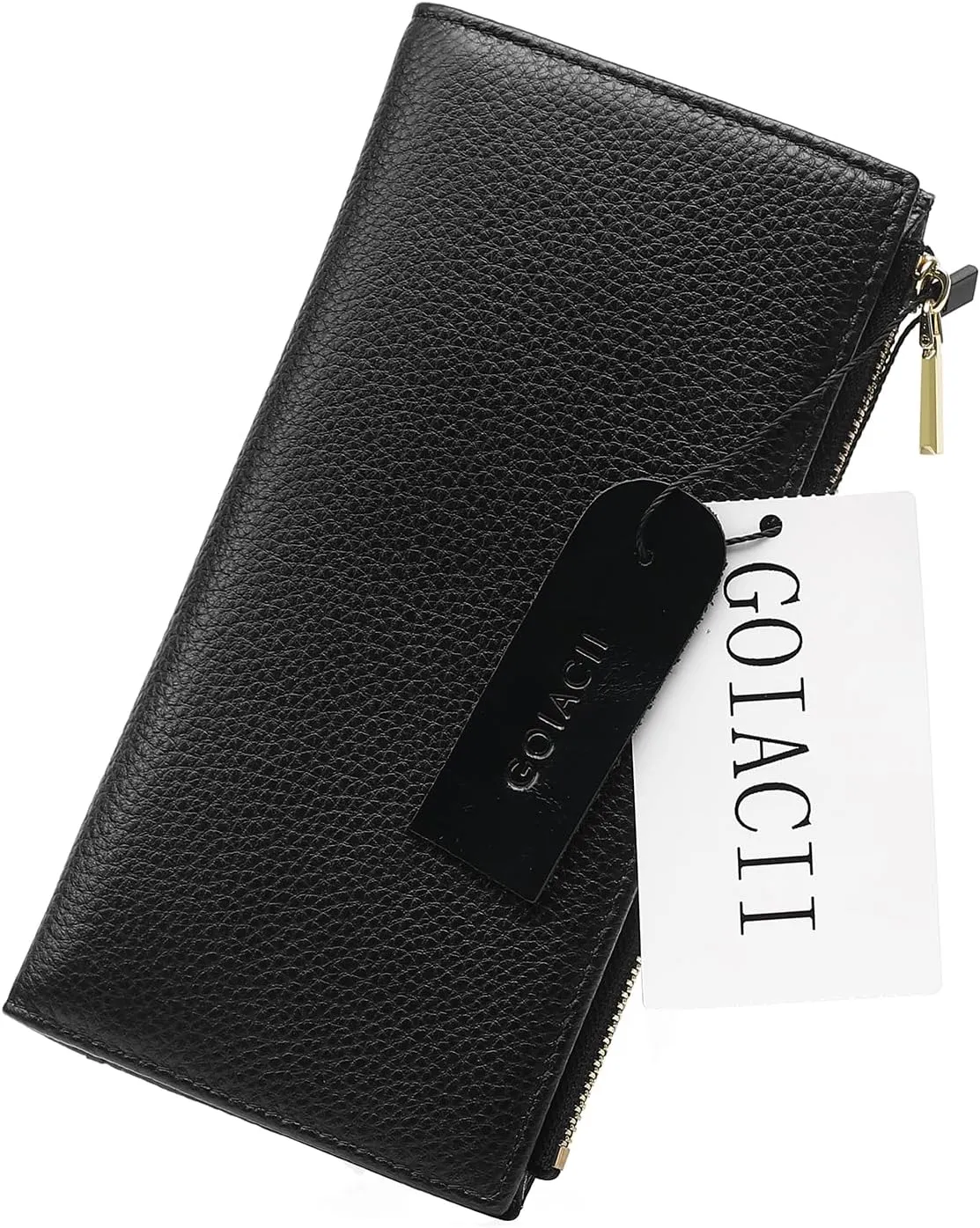 GOIACII Slim Wallet for Women Rfid Blocking Credit Card Holder with Zip Pocket Bifold Leather Black