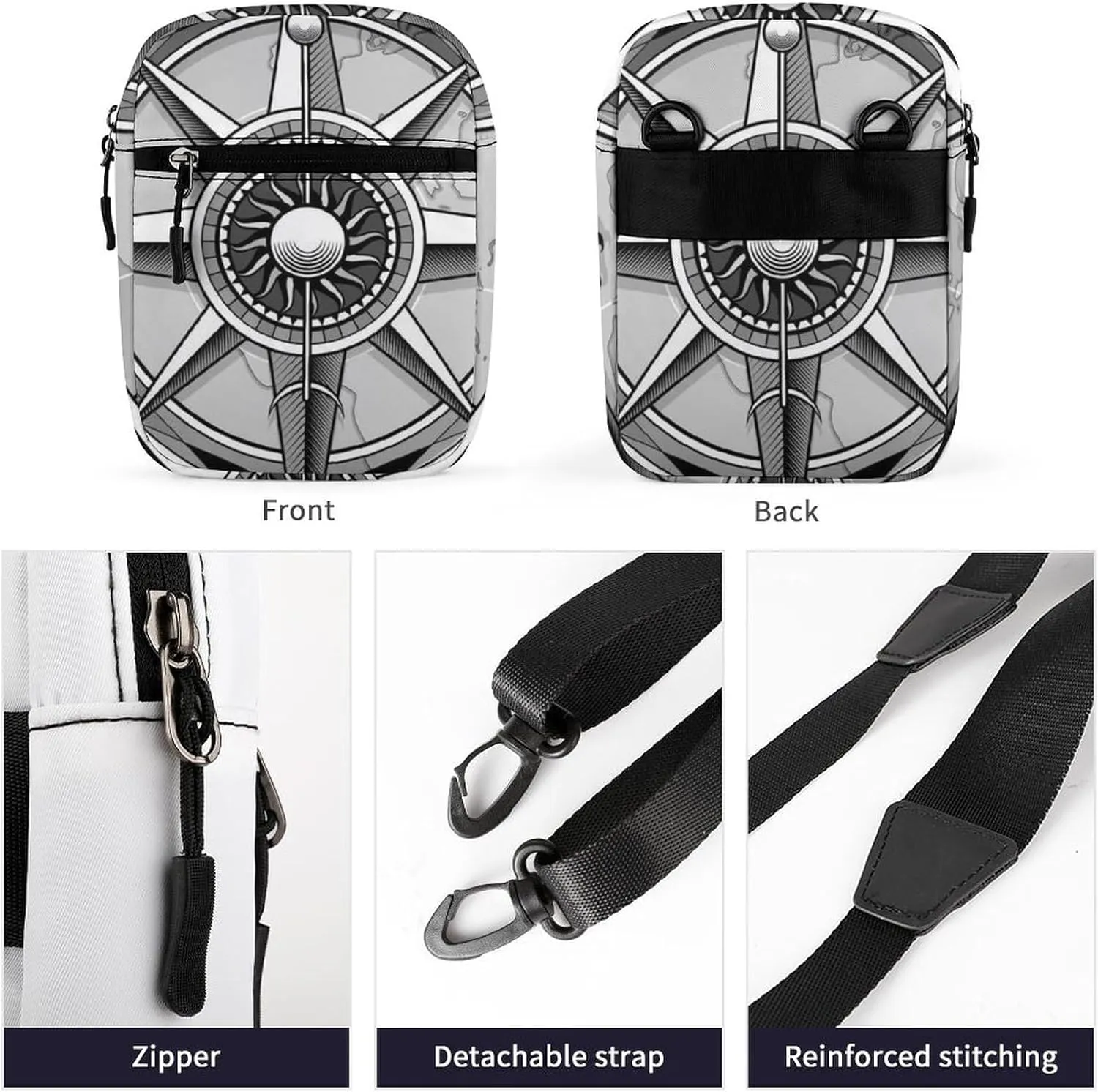 Grasses Classic Vintage Wind Compass Rose on Map Background Adjustable Fanny Waist Pack Pouch, Waterproof Crossbody Runners Bag Wallet for Gym Hiking Fitness Women Men 6.1 x 2.2 x 7.9 inch