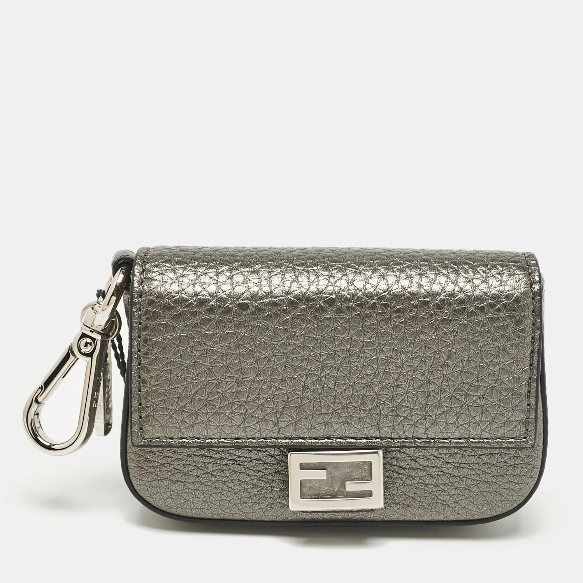 Grey Leather Nano Baguette Bag Charm