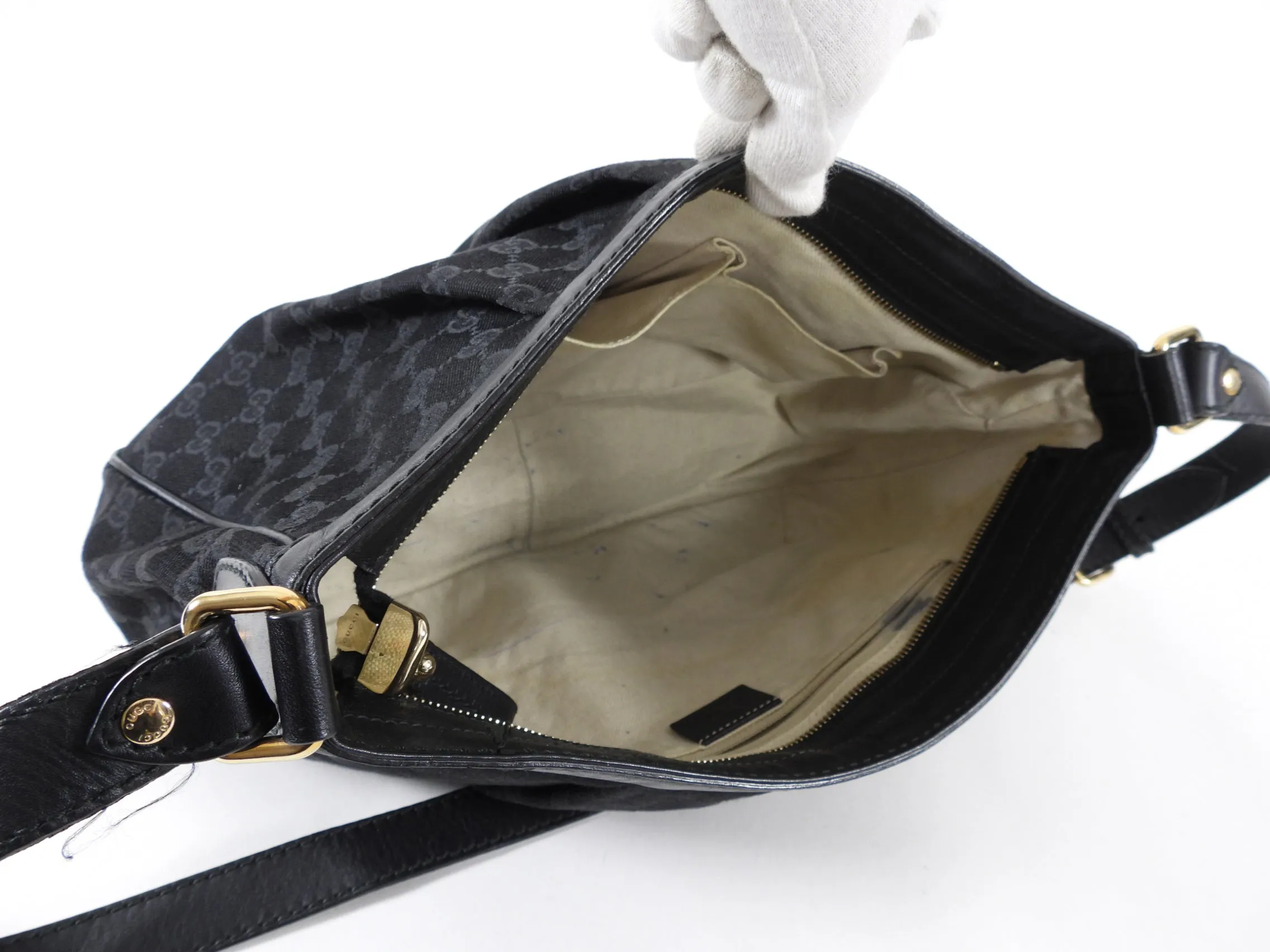 Gucci Black Monogram Canvas Sukey Messenger Shoulder Bag