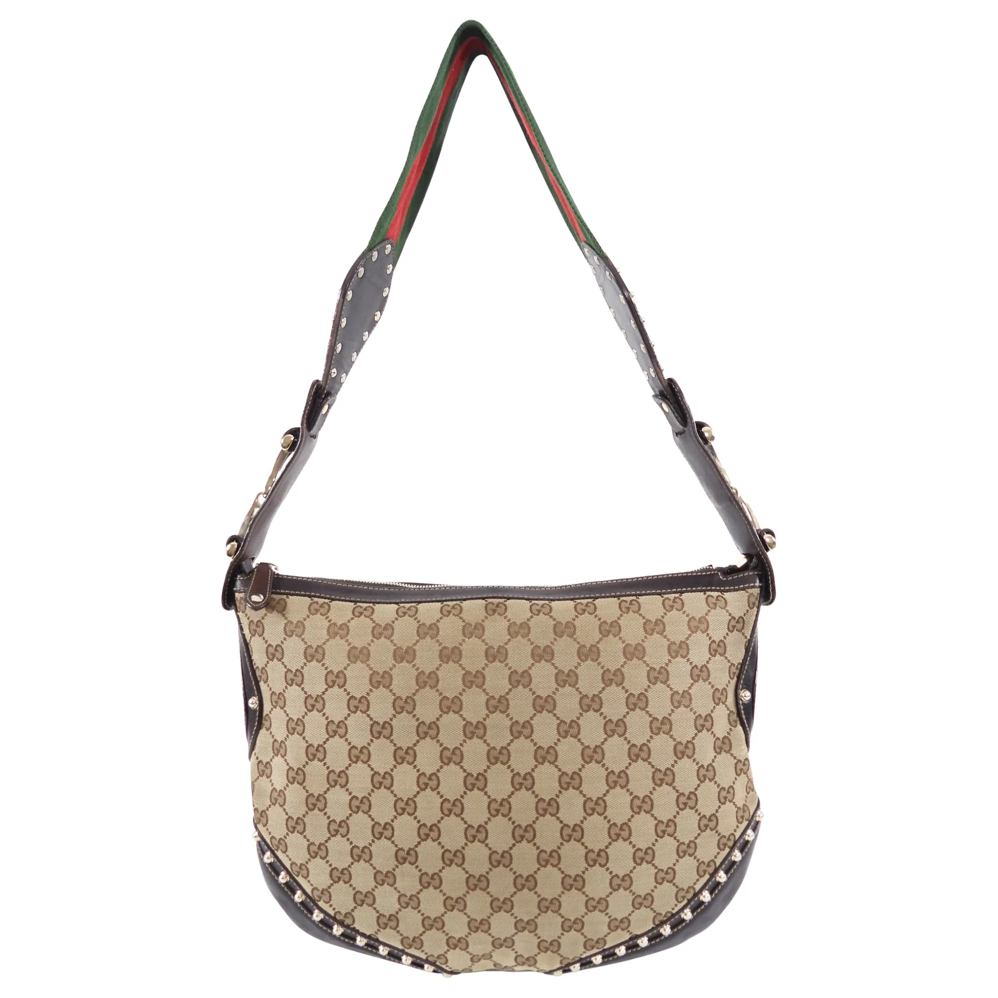Gucci Brown Monogram Canvas Pelham Messenger Stud Web Bag