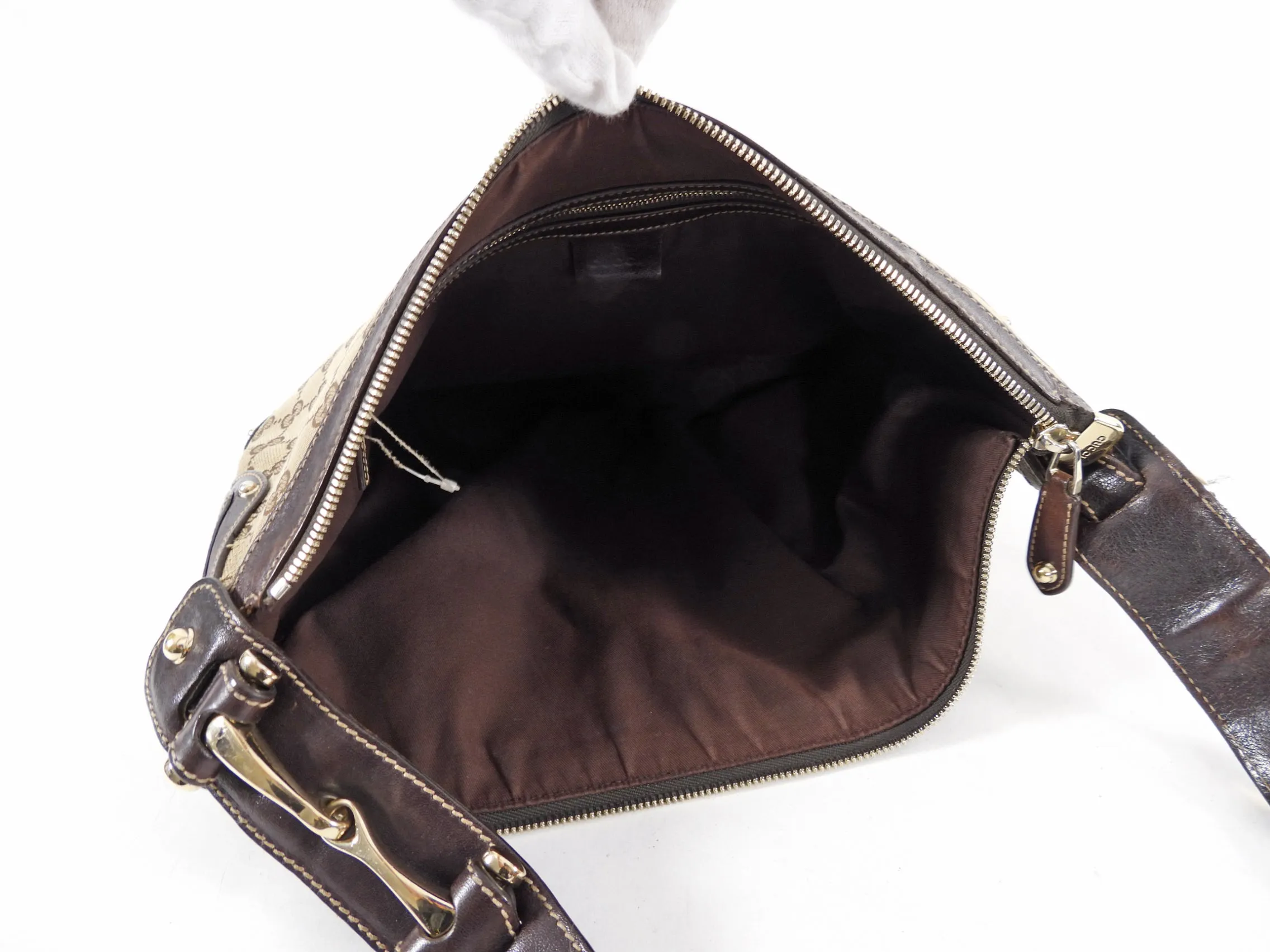 Gucci Brown Monogram Canvas Pelham Messenger Stud Web Bag
