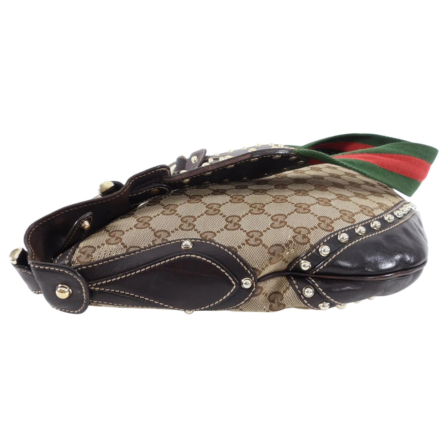 Gucci Brown Monogram Canvas Pelham Messenger Stud Web Bag