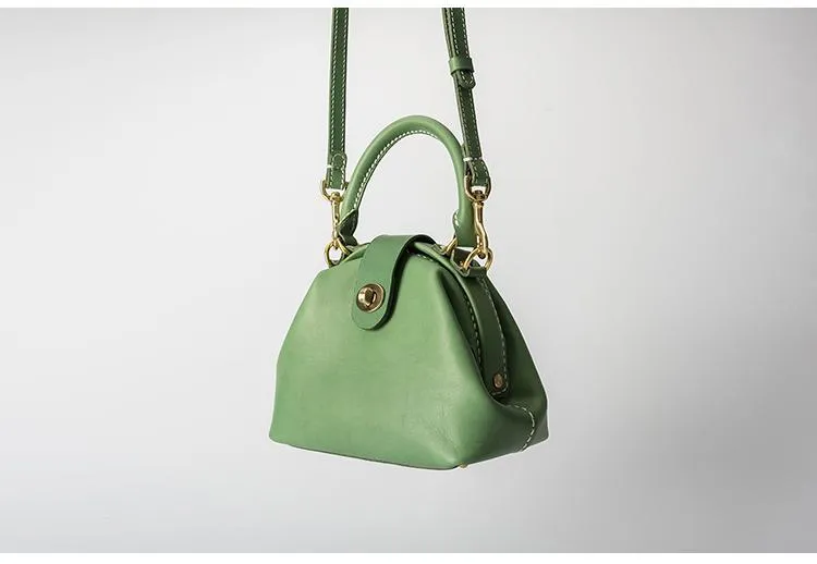Handmade Womens Green Leather Mini Doctor Handbag Purse Green Shoulder Doctor Bags for Women