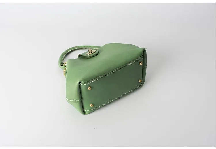 Handmade Womens Green Leather Mini Doctor Handbag Purse Green Shoulder Doctor Bags for Women