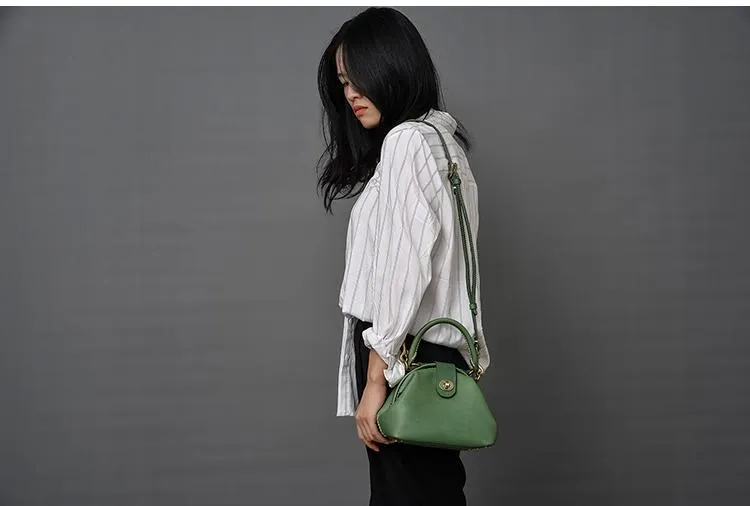 Handmade Womens Green Leather Mini Doctor Handbag Purse Green Shoulder Doctor Bags for Women