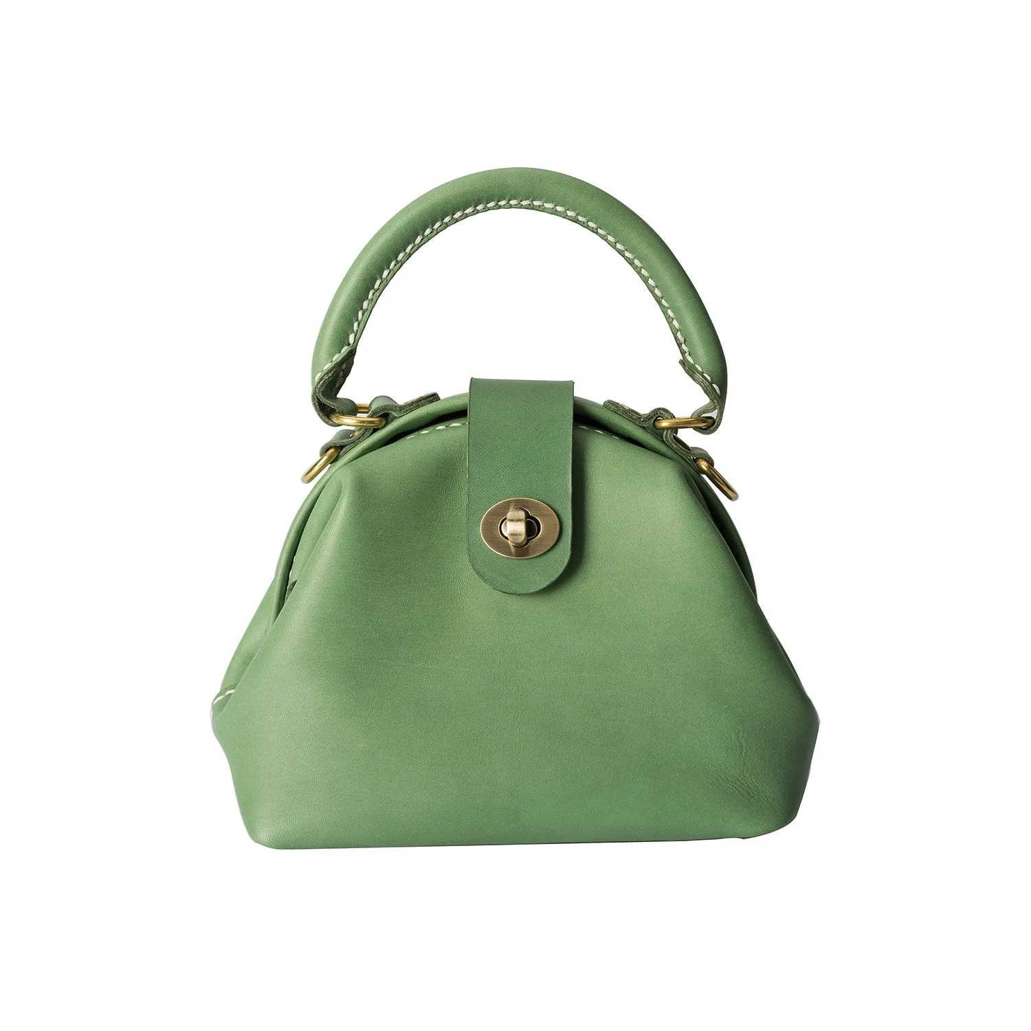 Handmade Womens Green Leather Mini Doctor Handbag Purse Green Shoulder Doctor Bags for Women