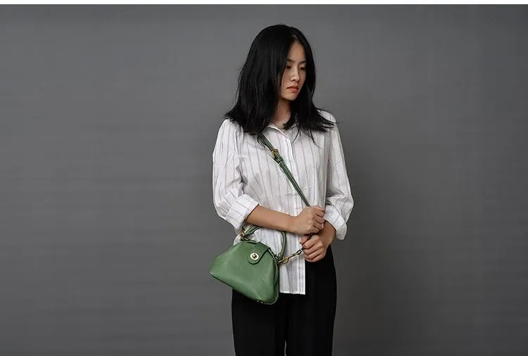 Handmade Womens Green Leather Mini Doctor Handbag Purse Green Shoulder Doctor Bags for Women