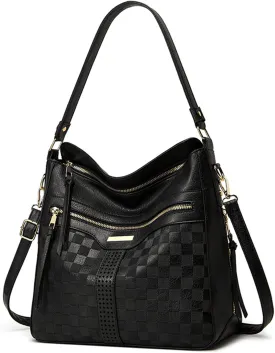 Hobo Bags for Women Stylish Checkered Pattern Crossbody Handbags Retro Large Capacity Shoulder Bag Bucket Purse