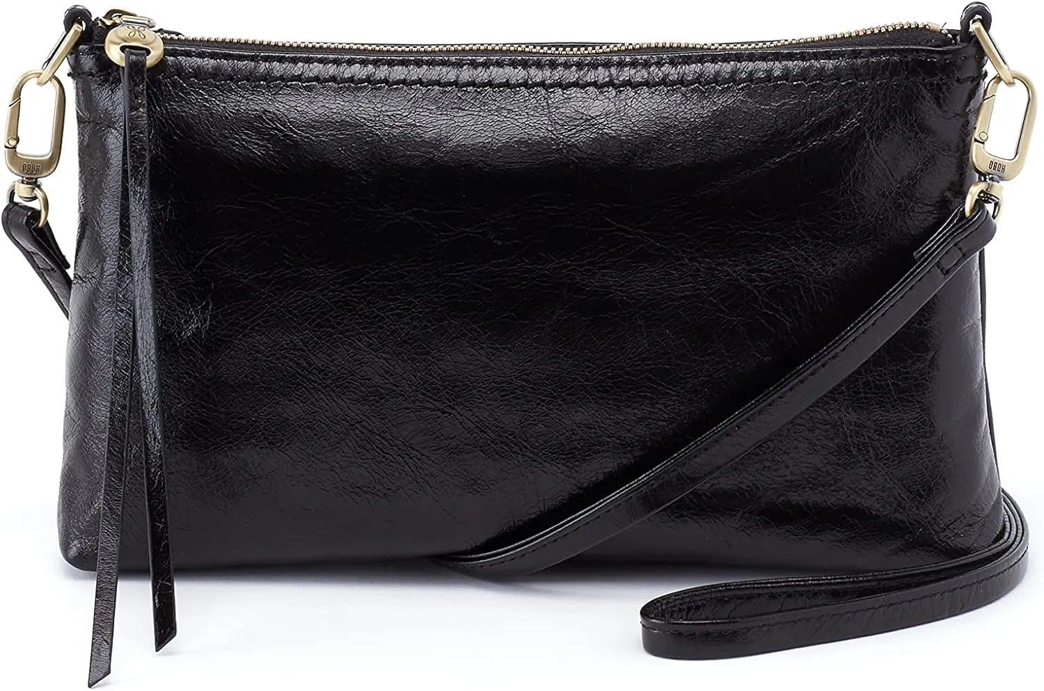 HOBO Darcy Leather Convertible 3-in-1 Crossbody Bag with Removable & Adjustable Strap, Exterior Phone Slip Pocket, Zipper Security, and Fashion Fringe Tassel, Black