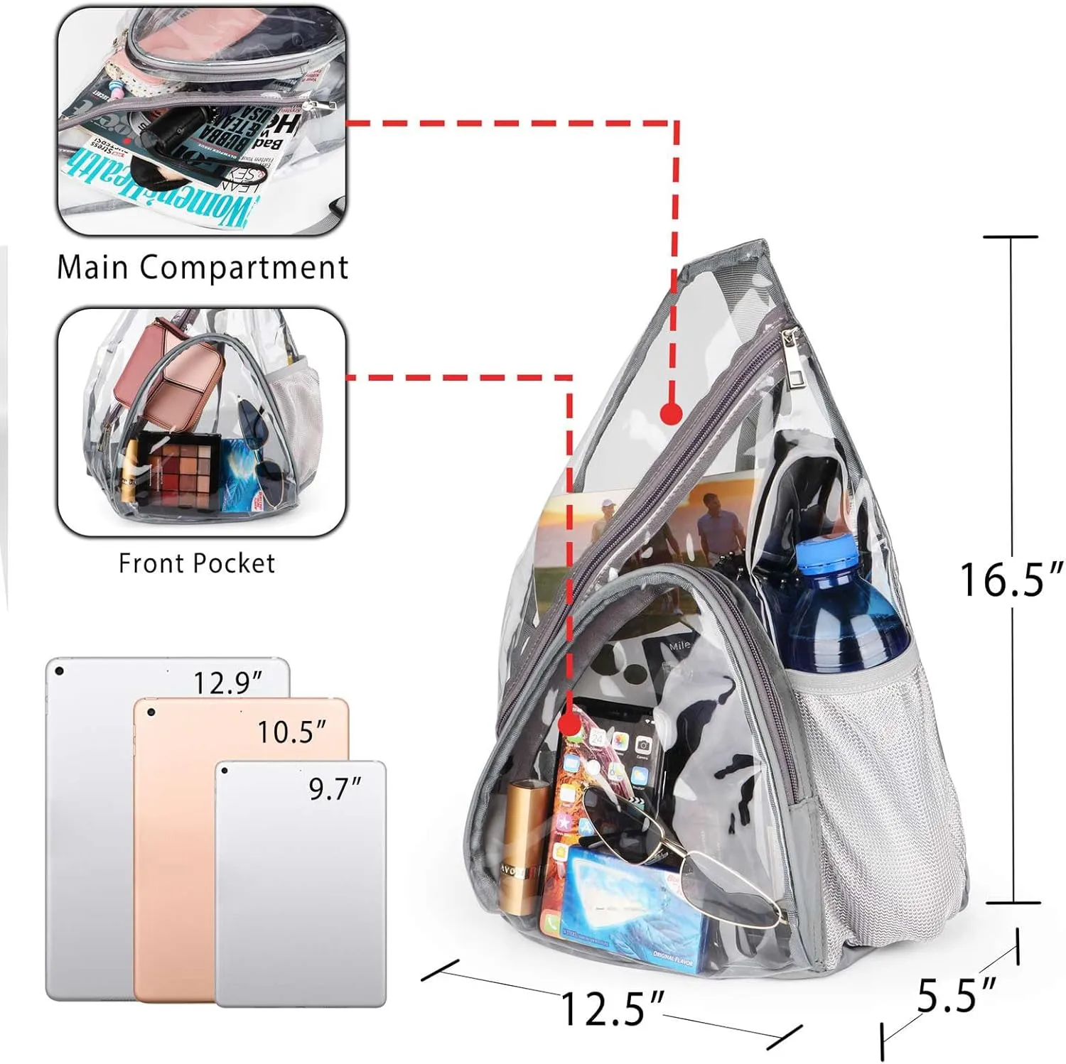 HULISEN Clear Sling Bag, Clear Bag Stadium Approved, Transparent Shoulder Crossbody Backpack Chest Casual Daypack