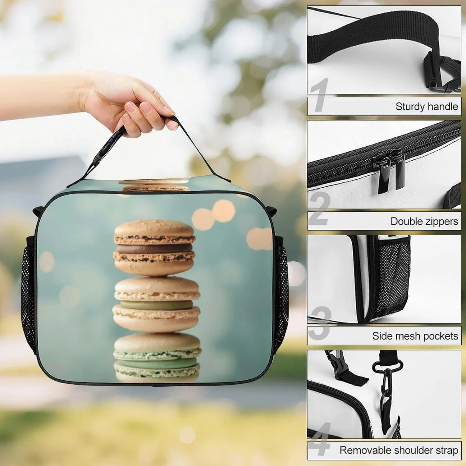 Insulated Lunch Bag for Women Lunch Tote Bags A Bunch of Macarons Lunch Box Large Capacity Cooler Bag for Picnic