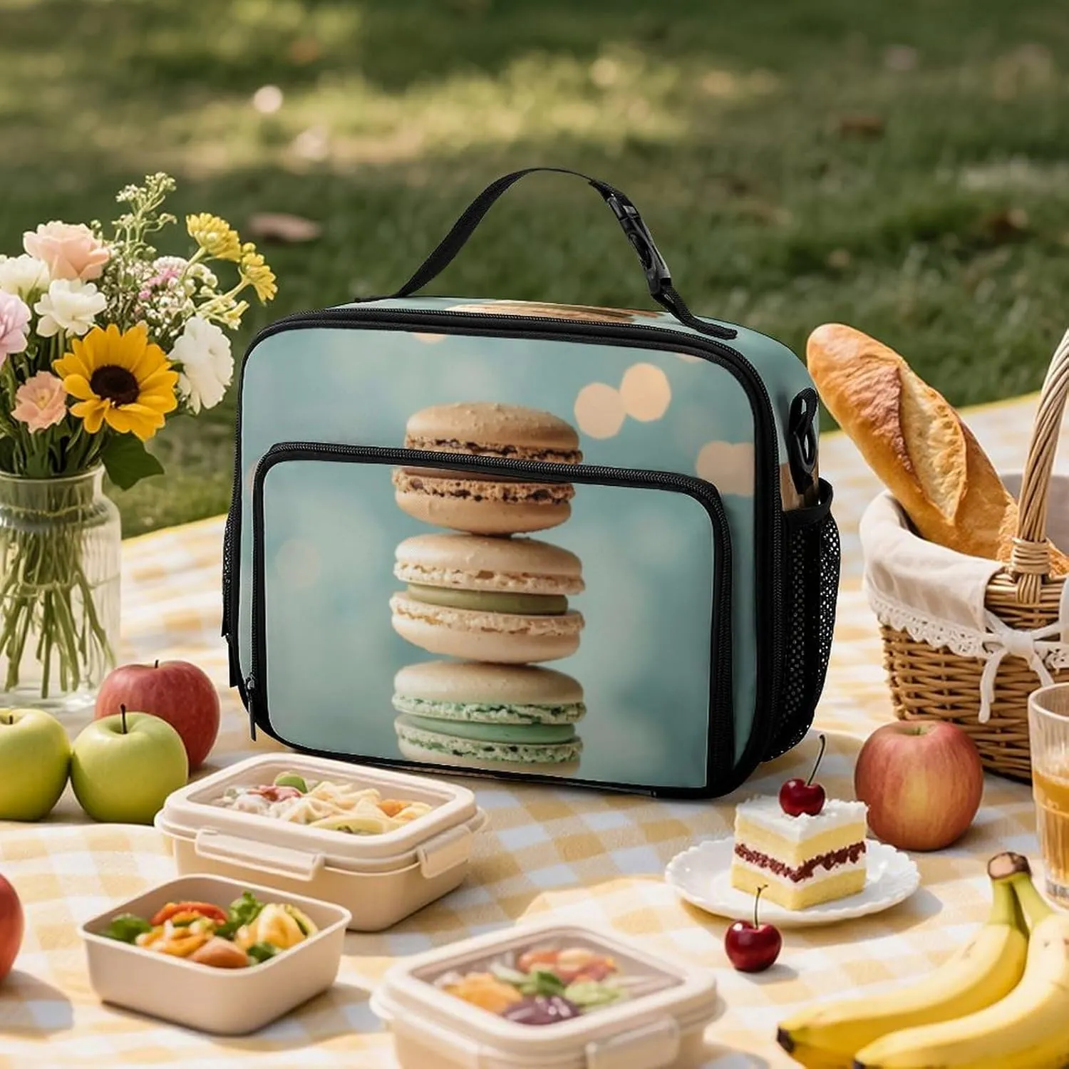 Insulated Lunch Bag for Women Lunch Tote Bags A Bunch of Macarons Lunch Box Large Capacity Cooler Bag for Picnic