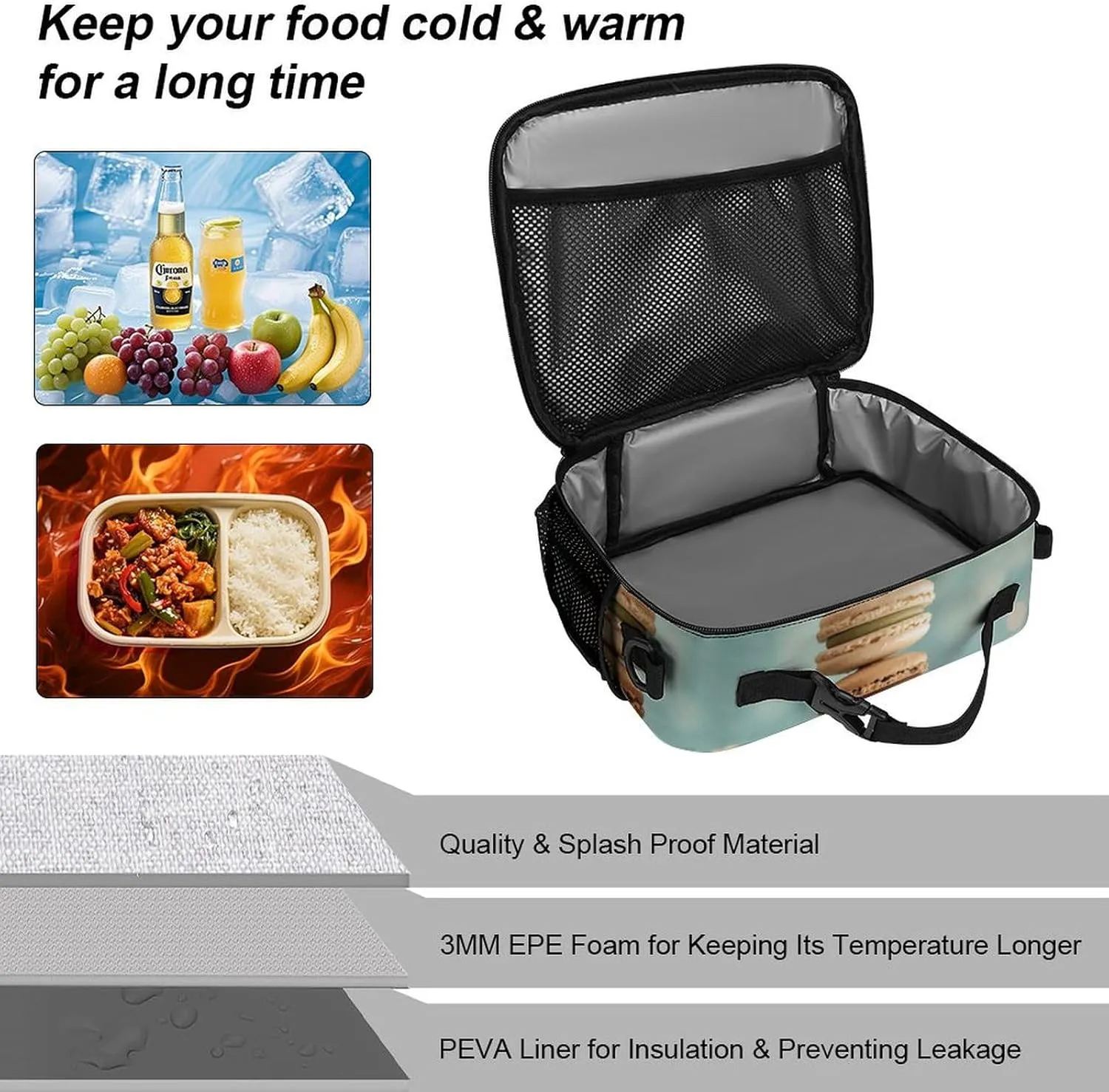 Insulated Lunch Bag for Women Lunch Tote Bags A Bunch of Macarons Lunch Box Large Capacity Cooler Bag for Picnic