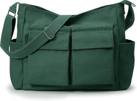 KALIDI Canvas Tote Bag Messenger Bag, Large Crossbody Bag for Women or Men, Casual Canvas Shoulder Bag for College Work Daily