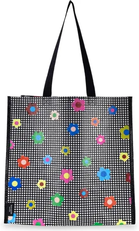 kate spade new york Reusable Shopping Bag, Grocery Tote with Shoulder Straps, Large Collapsible Tote, Gingham Garden