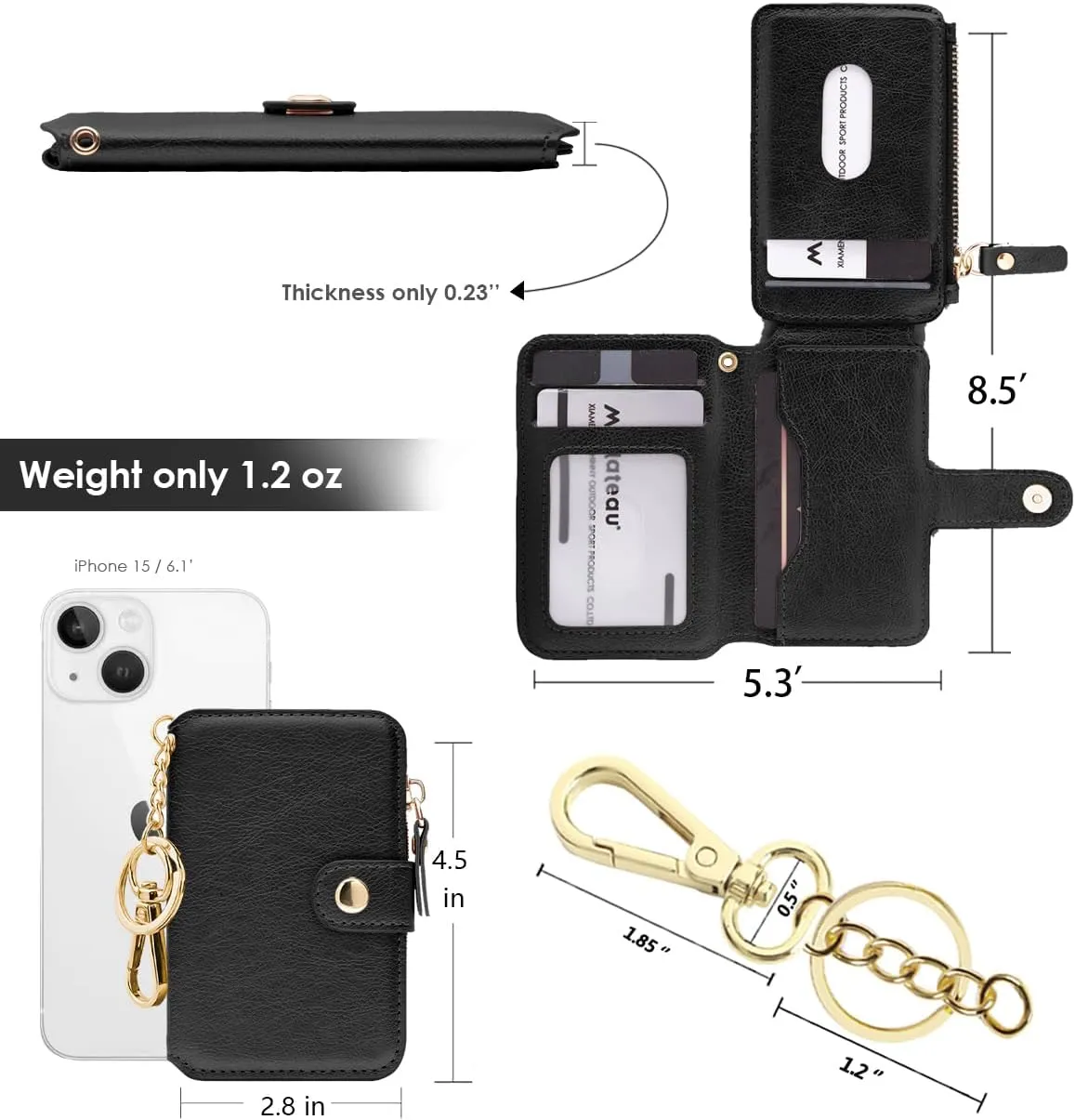 Keychain wallet, Rfid Blocking Credit Card Holder Leather, Zipper Card Case for Women