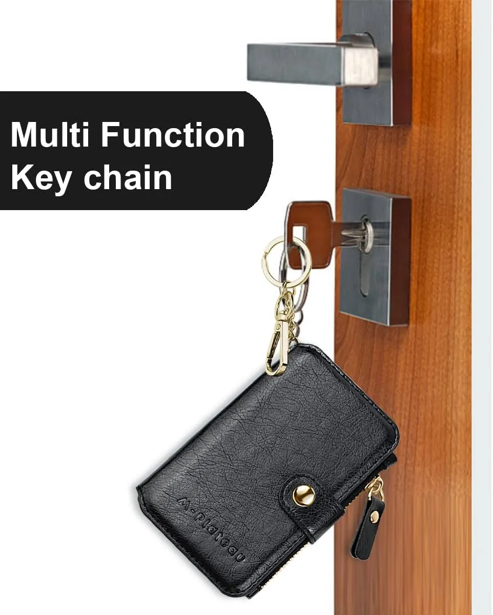 Keychain wallet, Rfid Blocking Credit Card Holder Leather, Zipper Card Case for Women