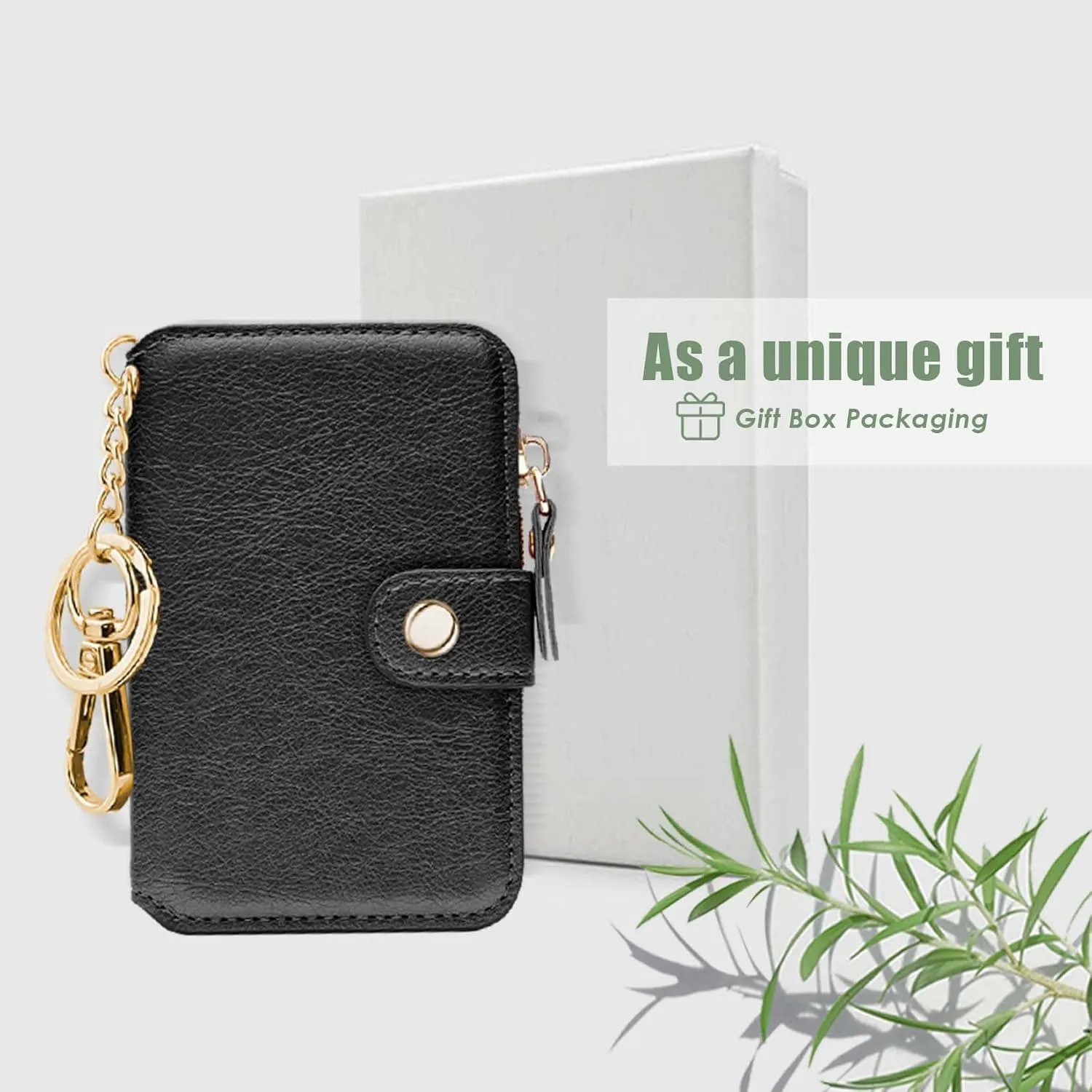 Keychain wallet, Rfid Blocking Credit Card Holder Leather, Zipper Card Case for Women