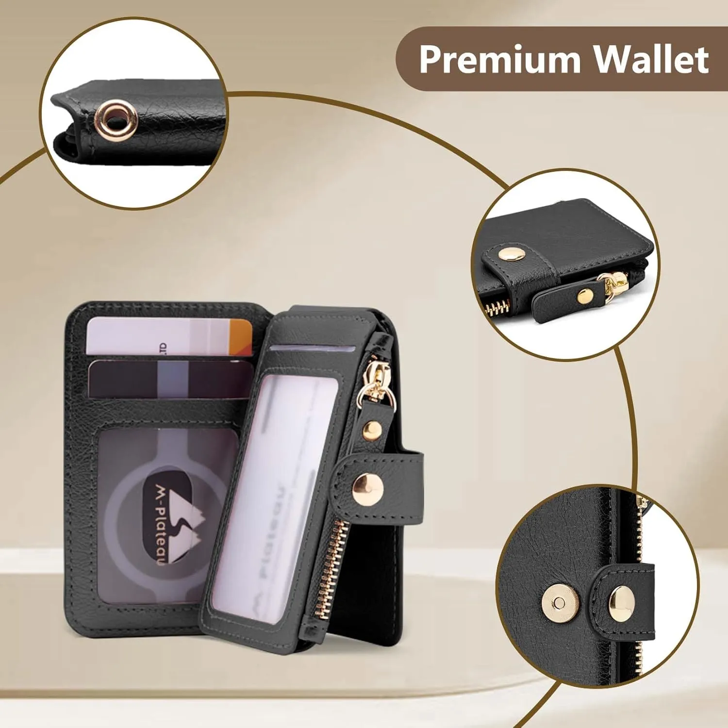 Keychain wallet, Rfid Blocking Credit Card Holder Leather, Zipper Card Case for Women