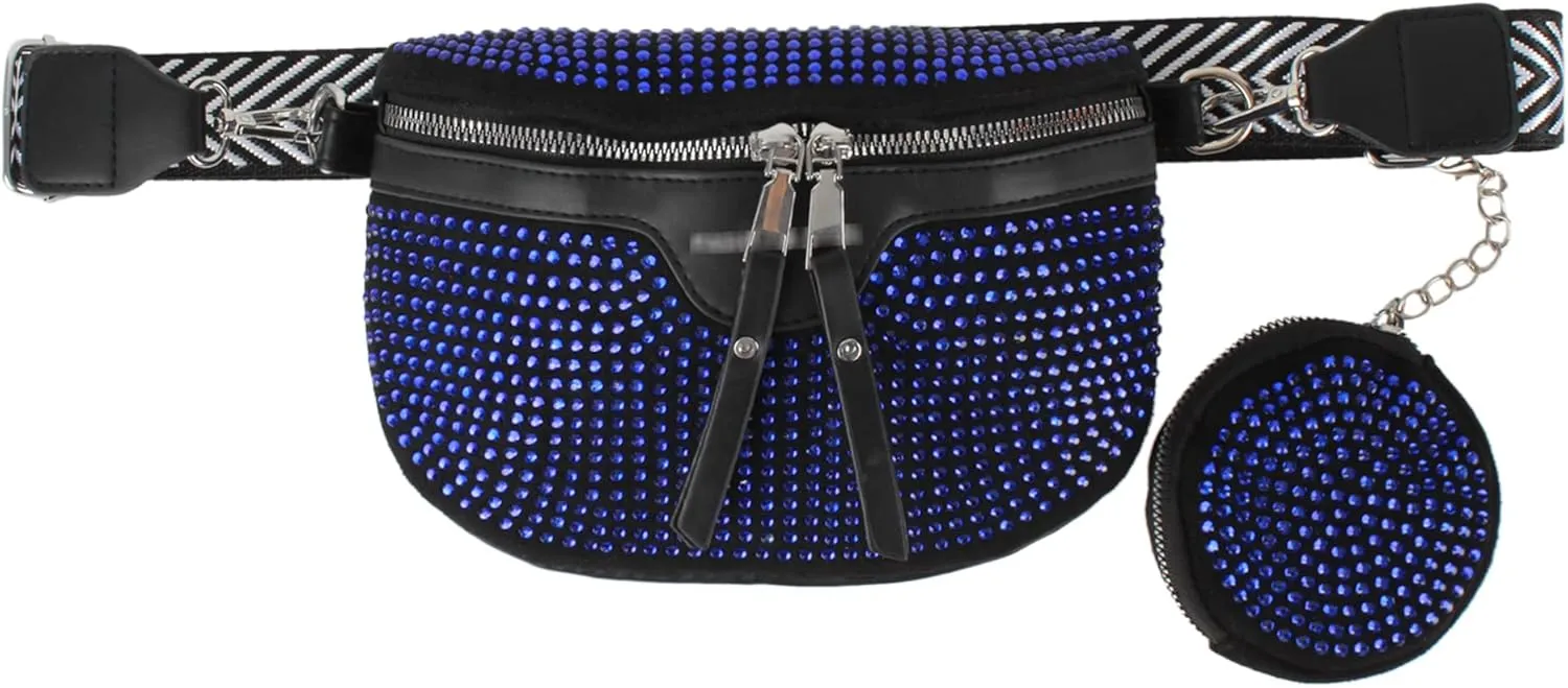 LABANCA Women Rivet Studded Zipper Pocket Shoulder Purse Faux Leather Waist Packs Rave Chest Bag Festival Fanny Bag Purse (07102 Blue)