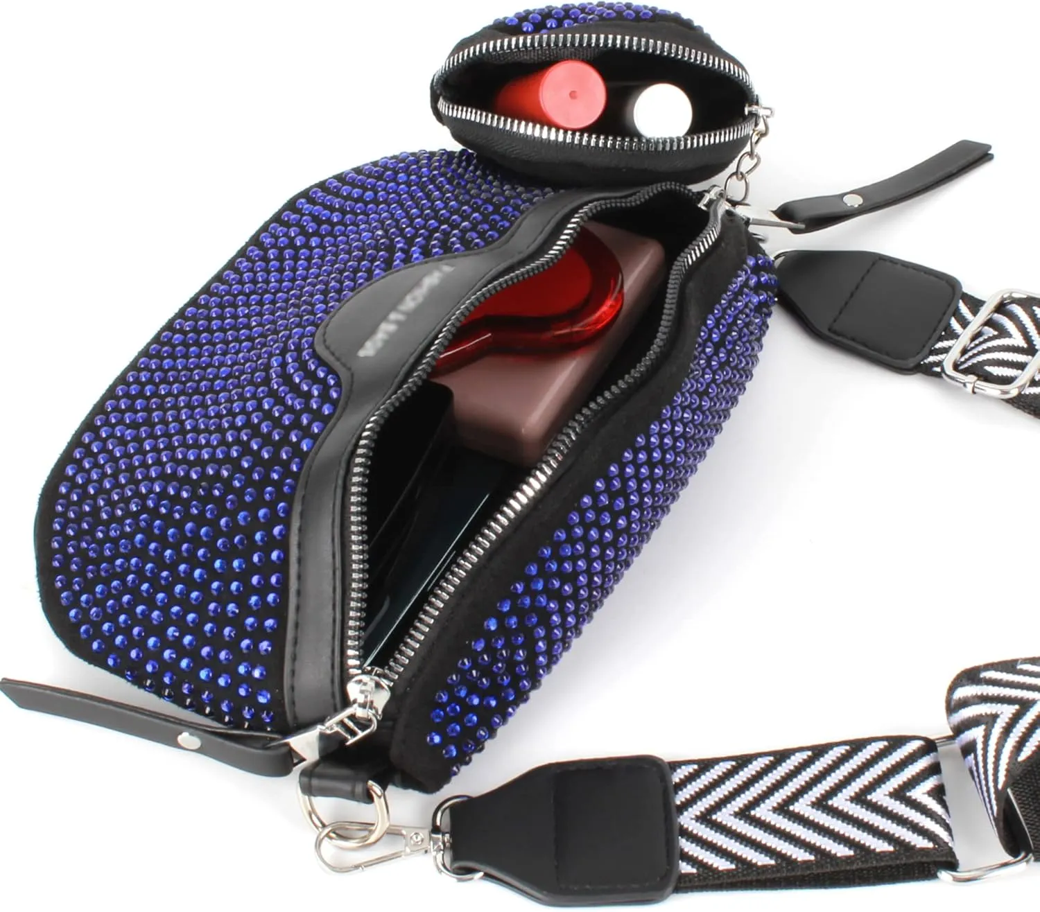 LABANCA Women Rivet Studded Zipper Pocket Shoulder Purse Faux Leather Waist Packs Rave Chest Bag Festival Fanny Bag Purse (07102 Blue)