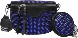LABANCA Women Rivet Studded Zipper Pocket Shoulder Purse Faux Leather Waist Packs Rave Chest Bag Festival Fanny Bag Purse (07102 Blue)