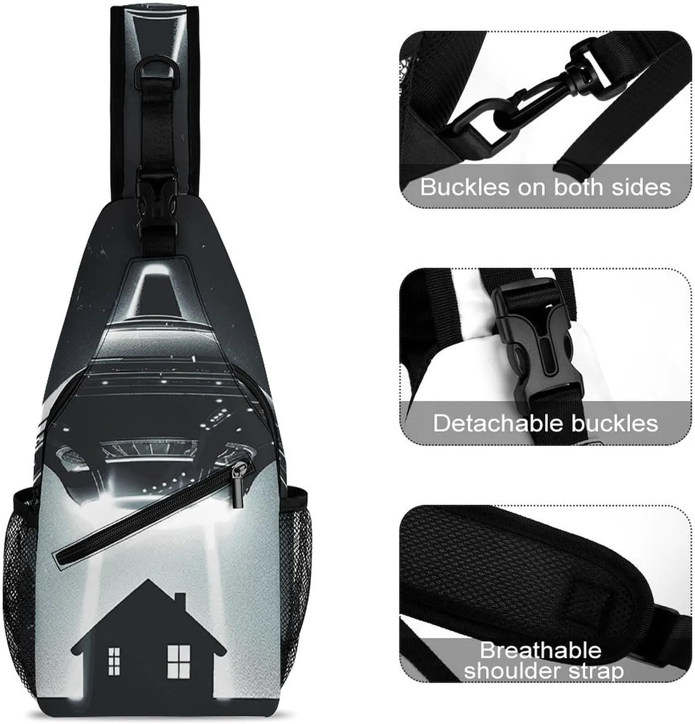 Lightweight Chest Bag Crossbody Bag Alien Spaceship UFO Sling Backpack for Women Men Sports Travel