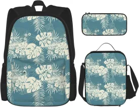 Luxury Cute Leaves print 3-Piece Casual Backpack Set (Backpack   Waist Bag   Small Pouch), Unisex Daypack